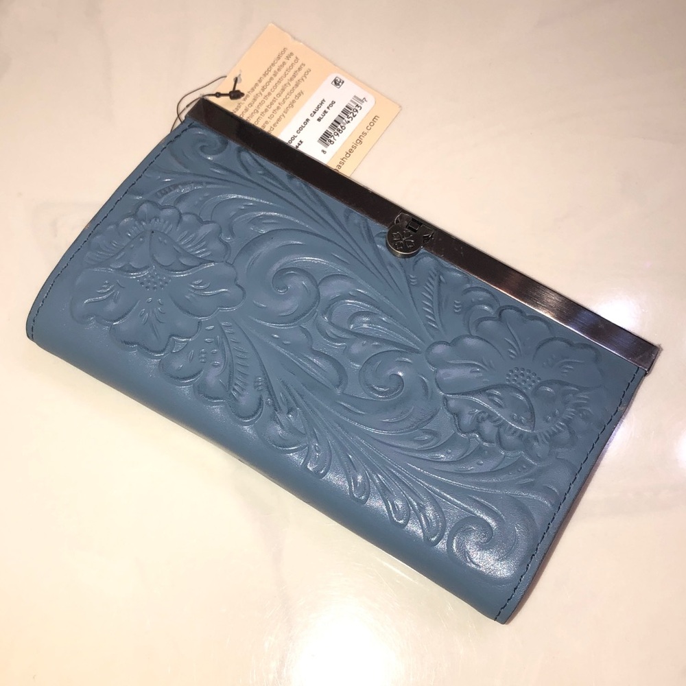 Patricia Nash Burnished Tooled Leather Cauchy Wallet Color Blue Fog NWT & Card - Picture 13 of 16